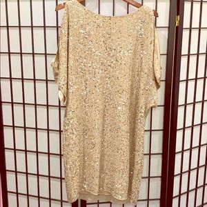 Aidan Mattox Gold Sequin Cold Shoulder Cocktail